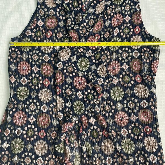 Cato Navy Blue Floral Sleeveless Long Open Vest Cardigan Uneven Hem Size Large - Picture 13 of 14